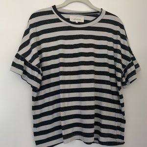 The Great. grey striped tee with ruffle sleeves